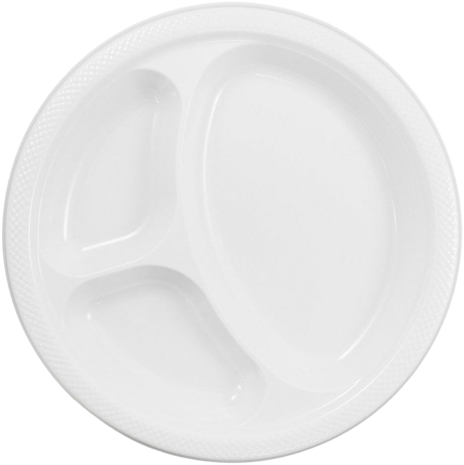 White Large 3 Compartment Plastic Plates (10 1/4 Inch) - 20 Pack