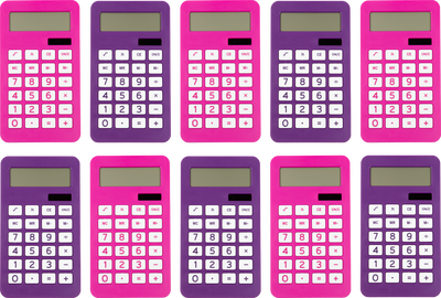 Assorted Fuchsia Pink/Purple Desktop 10 Digit LCD Display Calculator Set (10 Pack)