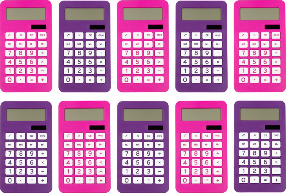 Assorted Fuchsia Pink/Purple Desktop 10 Digit LCD Display Calculator Set (10 Pack)