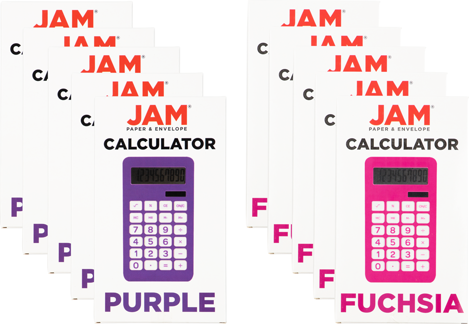 Assorted Fuchsia Pink/Purple Desktop 10 Digit LCD Display Calculator Set (10 Pack)