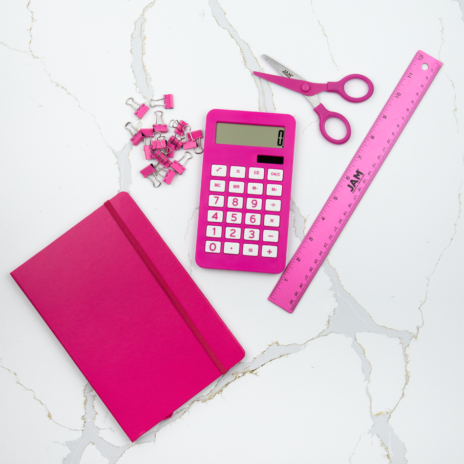 Assorted Fuchsia Pink/Purple Desktop 10 Digit LCD Display Calculator Set (10 Pack)