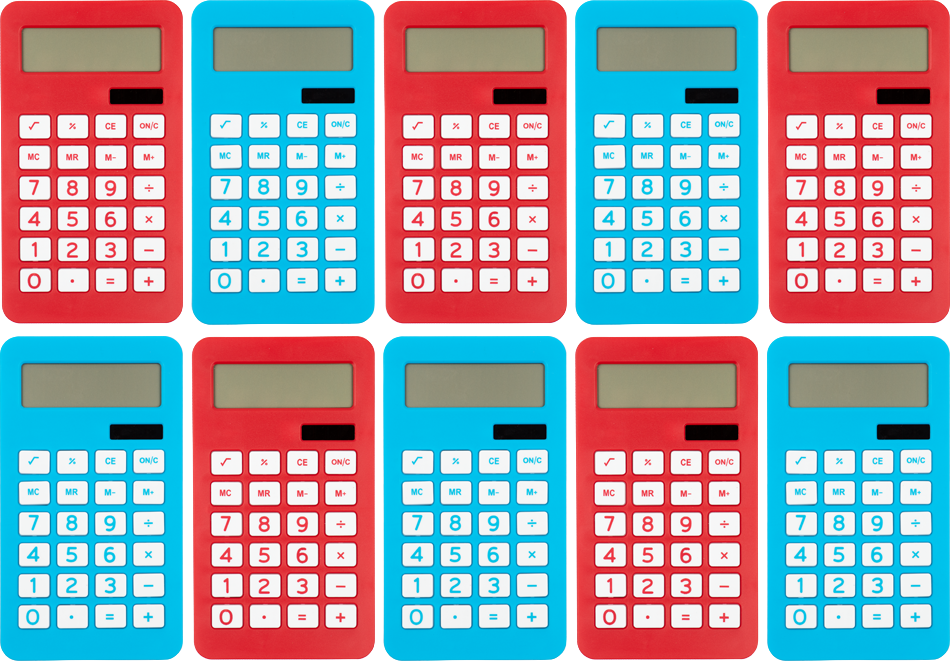 Assorted Red/Blue Desktop 10 Digit LCD Display Calculator Set (10 Pack)