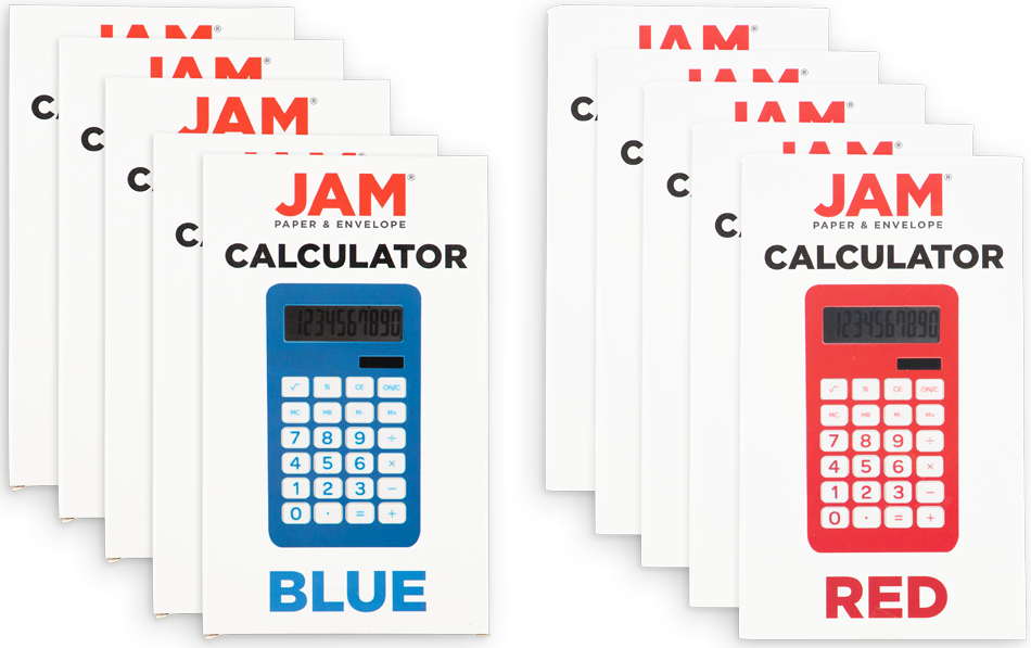 Assorted Red/Blue Desktop 10 Digit LCD Display Calculator Set (10 Pack)