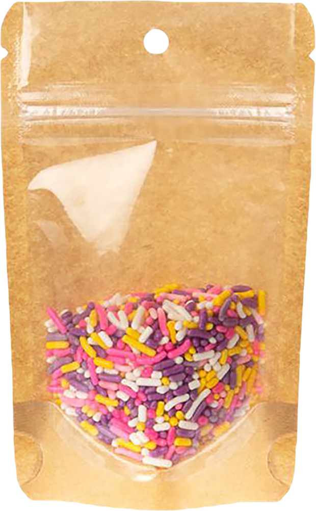 Brown Kraft Stand Up Zipper Pouches with Hang Hole (3 1/8 x 2 x 5 1/8) - 100 Pack