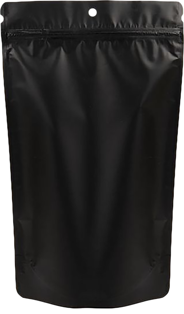 Black Matte Stand Up Zipper Pouches with Hang Hole (6 3/4 x 31/2 x 11 1/4) - Pack 100