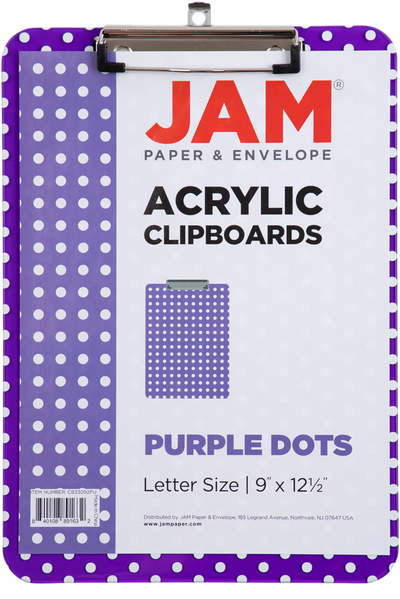 Purple Dots 9 x 12 1/2 Translucent Plastic Clipboards