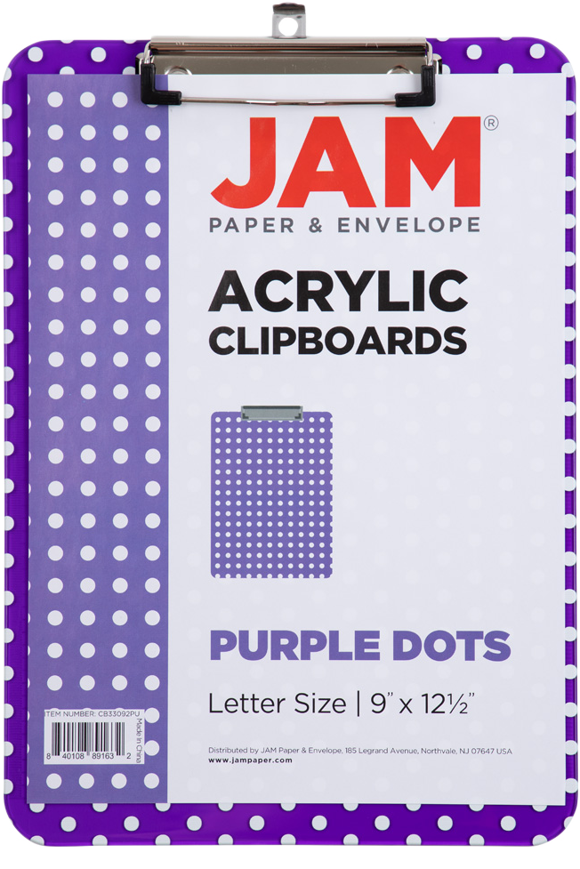 Purple Dots 9 x 12 1/2 Translucent Plastic Clipboards