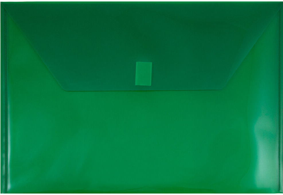 Green Legal Booklet Plastic Envelopes (9 3/4 x 14 1/2) with Hook and Loop Closure