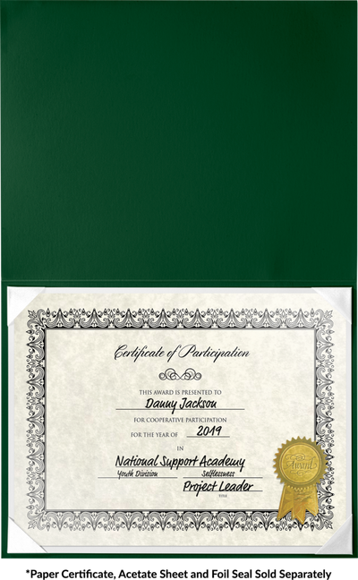 Dark Green 8 1/2 x 11 Leatherette Certificate Document Holders