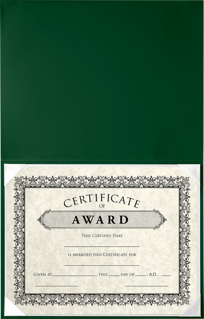 Dark Green 8 1/2 x 11 Leatherette Certificate Document Holders