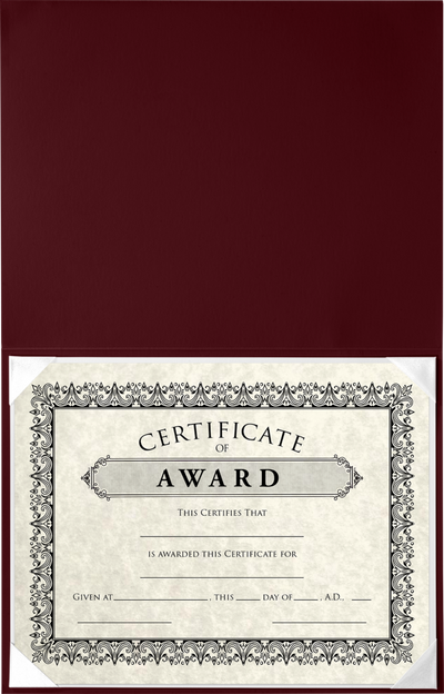 Maroon 8 1/2 x 11 Leatherette Certificate Document Holders