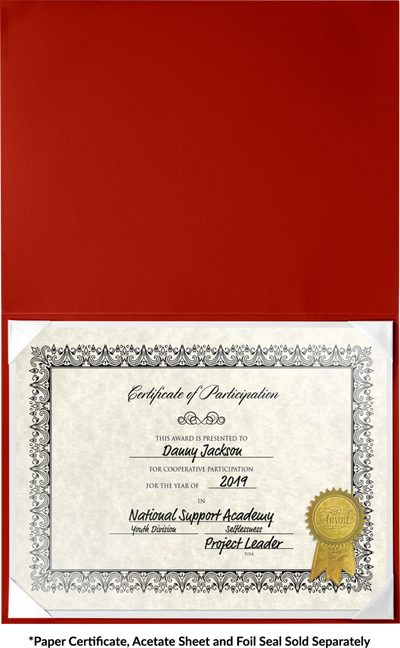 Red 8 1/2 x 11 Leatherette Certificate Document Holders