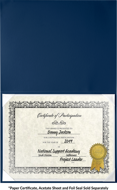 Royal Blue 8 1/2 x 11 Leatherette Certificate Document Holders