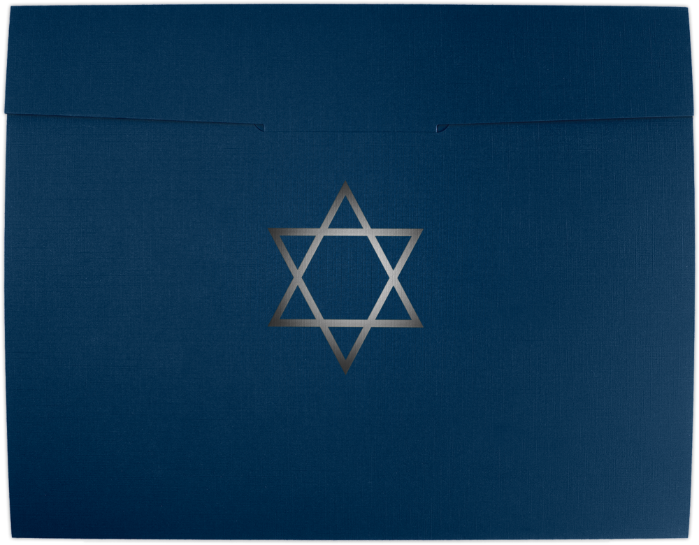Nautical Navy Blue Linen with Silver Foil Star of David 9 1/2 x 12 Certificate Holders