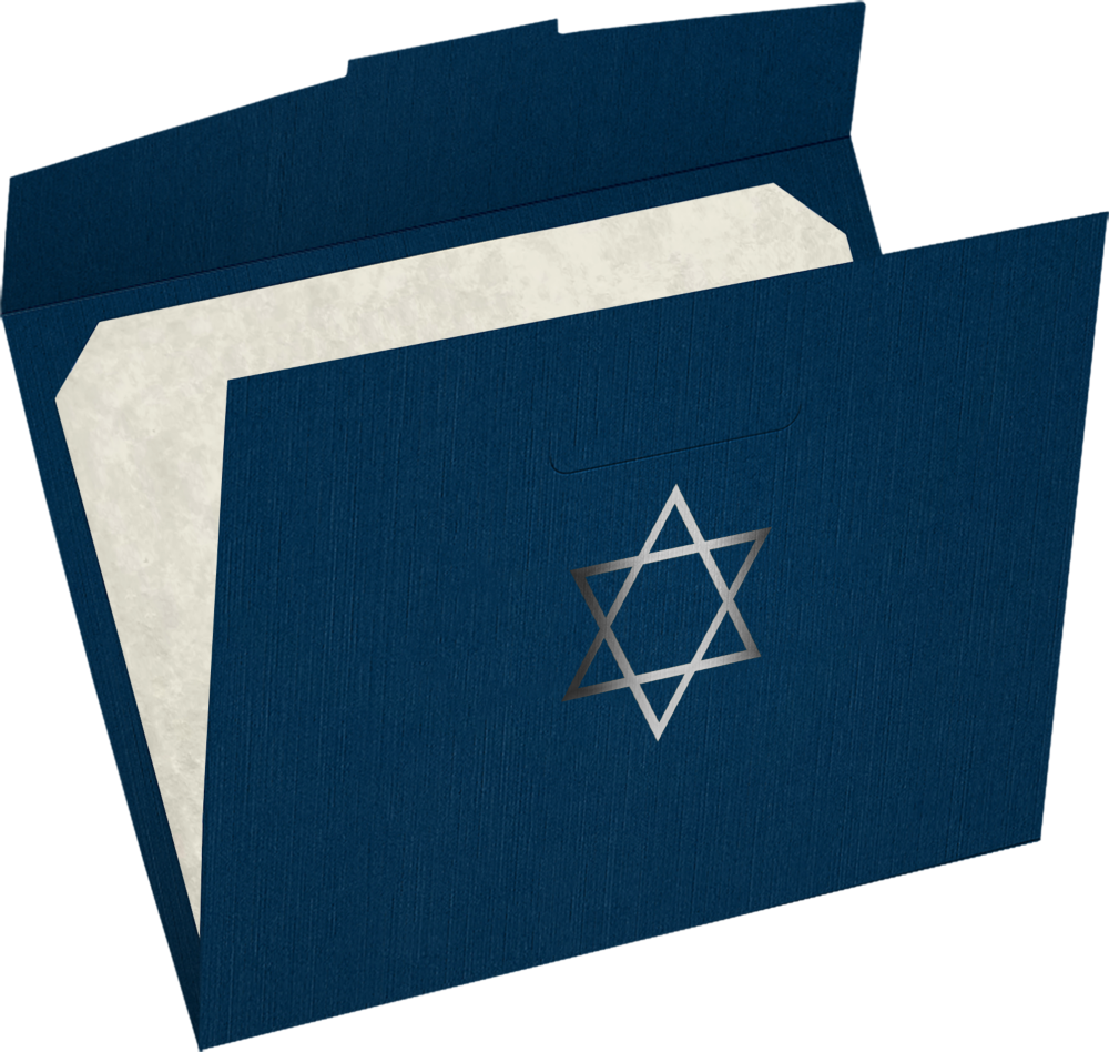 Nautical Navy Blue Linen with Silver Foil Star of David 9 1/2 x 12 Certificate Holders