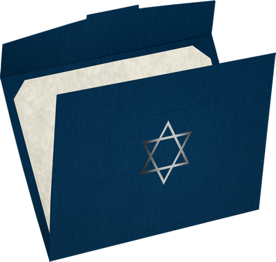 Nautical Navy Blue Linen with Silver Foil Star of David 9 1/2 x 12 Certificate Holders