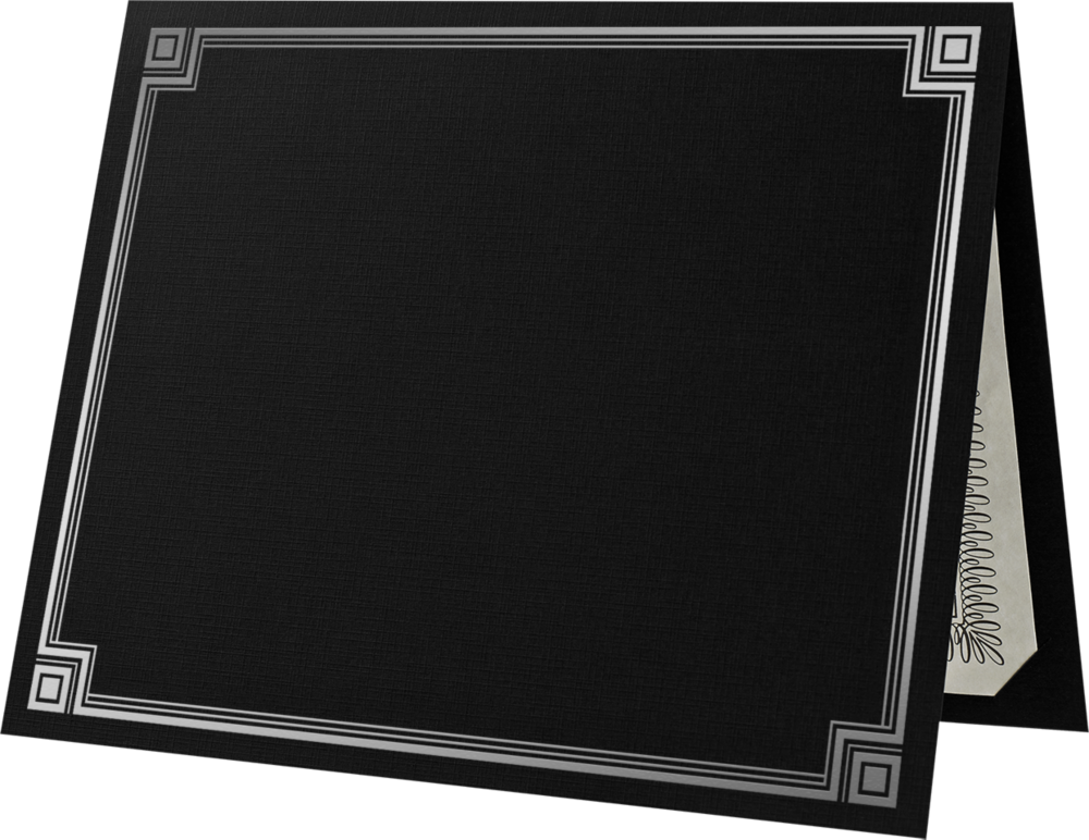 Black Linen with Silver Foil Border 9 1/2 x 12 Certificate Holders