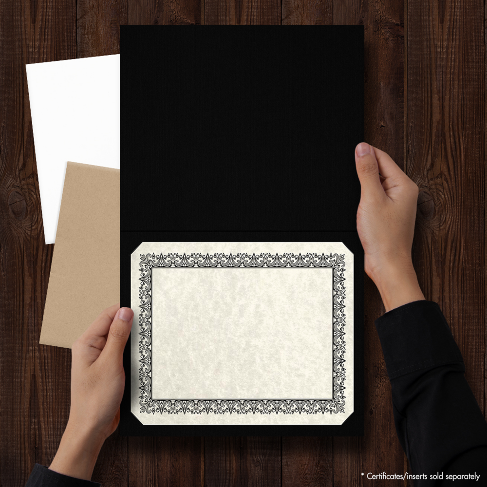 Black Linen with Silver Foil Border 9 1/2 x 12 Certificate Holders