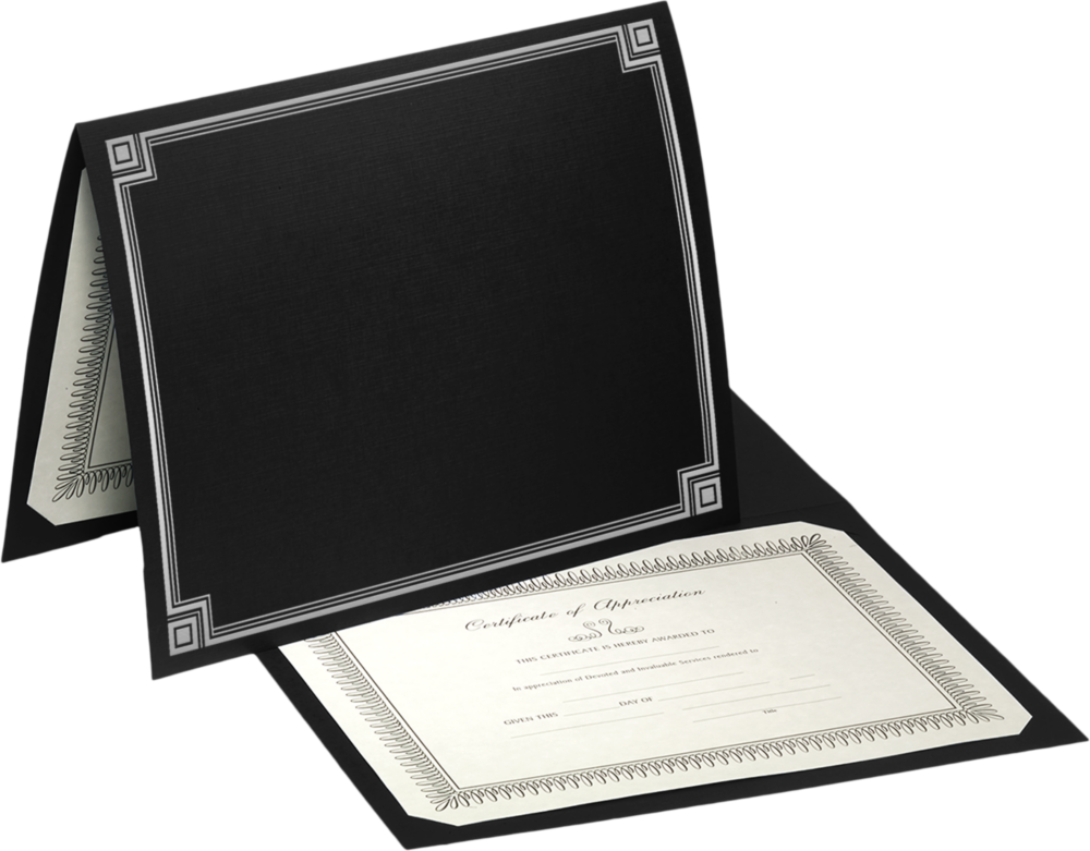 Black Linen with Silver Foil Border 9 1/2 x 12 Certificate Holders
