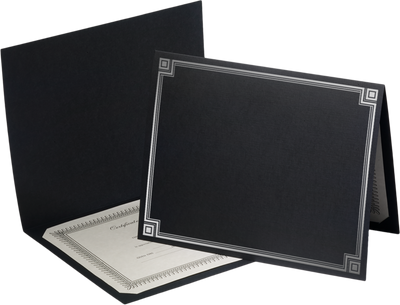 Black Linen with Silver Foil Border 9 1/2 x 12 Certificate Holders