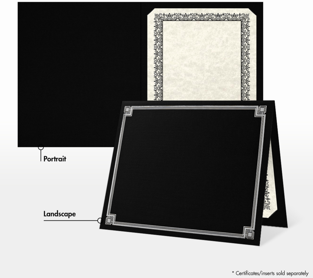 Black Linen with Silver Foil Border 9 1/2 x 12 Certificate Holders
