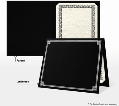 Black Linen with Silver Foil Border 9 1/2 x 12 Certificate Holders