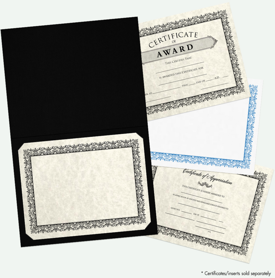 Black Linen with Silver Foil Border 9 1/2 x 12 Certificate Holders