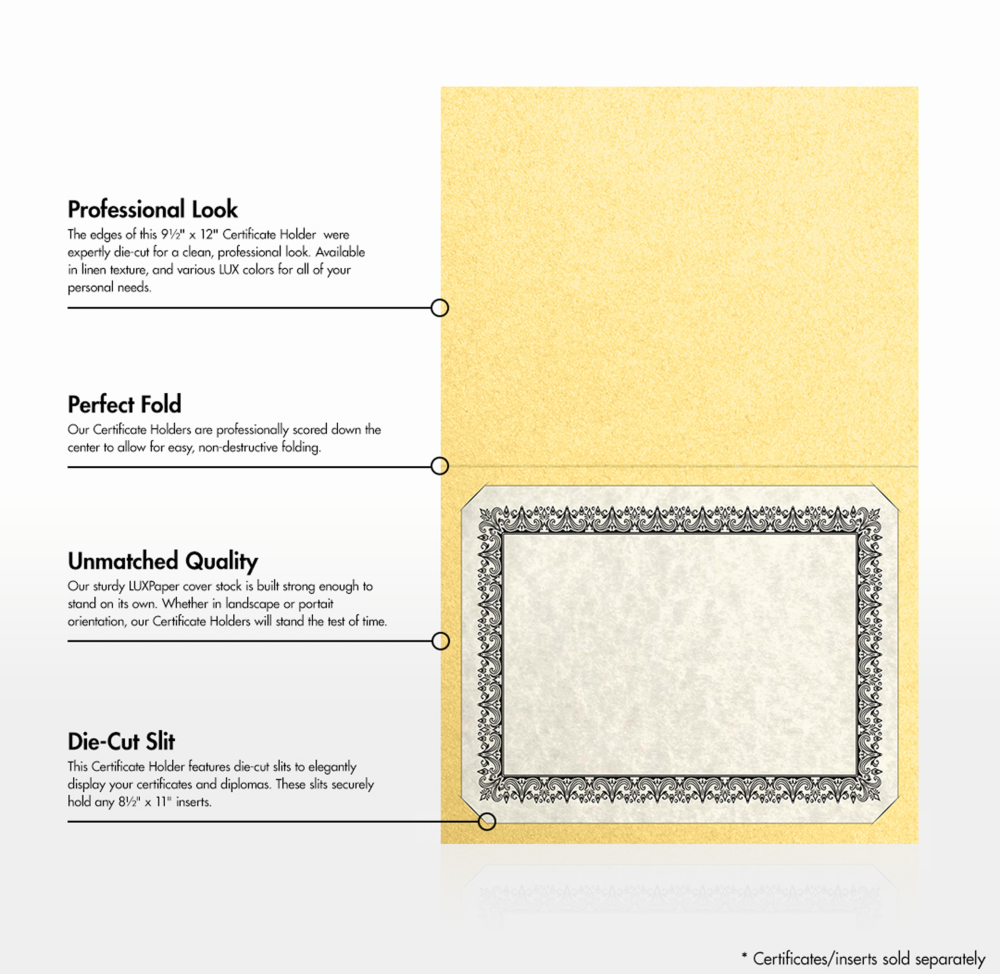 Gold Metallic 9 1/2 x 12 Certificate Holders