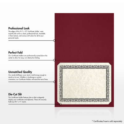 Burgundy Linen 9 1/2 x 12 Certificate Holders