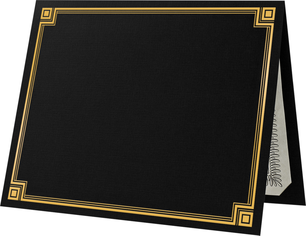 Black Linen with Gold Foil Border 9 1/2 x 12 Certificate Holders