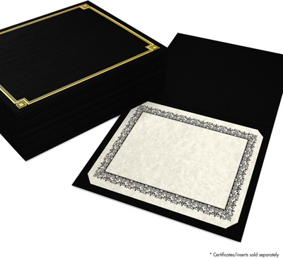 Black Linen with Gold Foil Border 9 1/2 x 12 Certificate Holders