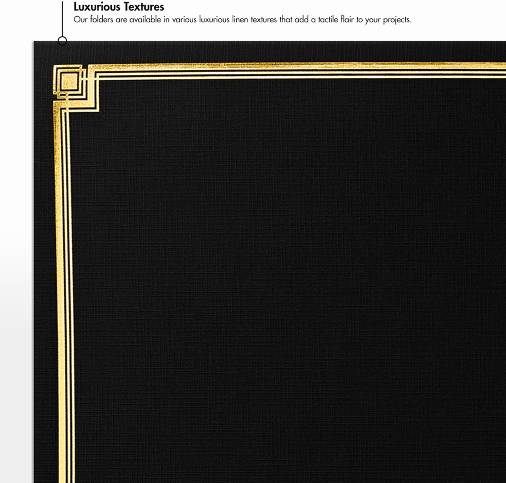 Black Linen with Gold Foil Border 9 1/2 x 12 Certificate Holders
