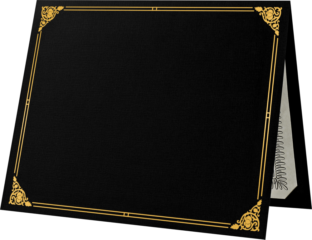 Black Linen with Gold Foil Floral Border 9 1/2 x 12 Certificate Holders