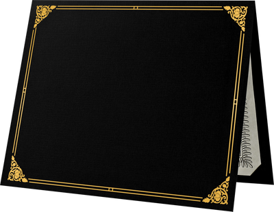 Black Linen with Gold Foil Floral Border 9 1/2 x 12 Certificate Holders