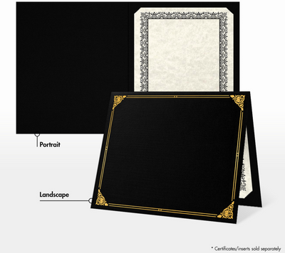 Black Linen with Gold Foil Floral Border 9 1/2 x 12 Certificate Holders