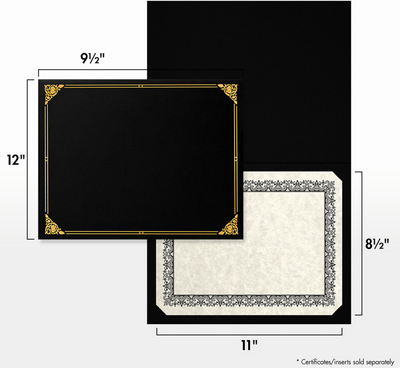 Black Linen with Gold Foil Floral Border 9 1/2 x 12 Certificate Holders