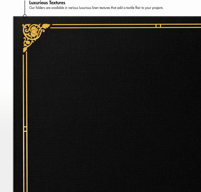 Black Linen with Gold Foil Floral Border 9 1/2 x 12 Certificate Holders