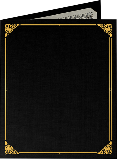 Black Linen with Gold Foil Floral Border 9 1/2 x 12 Certificate Holders