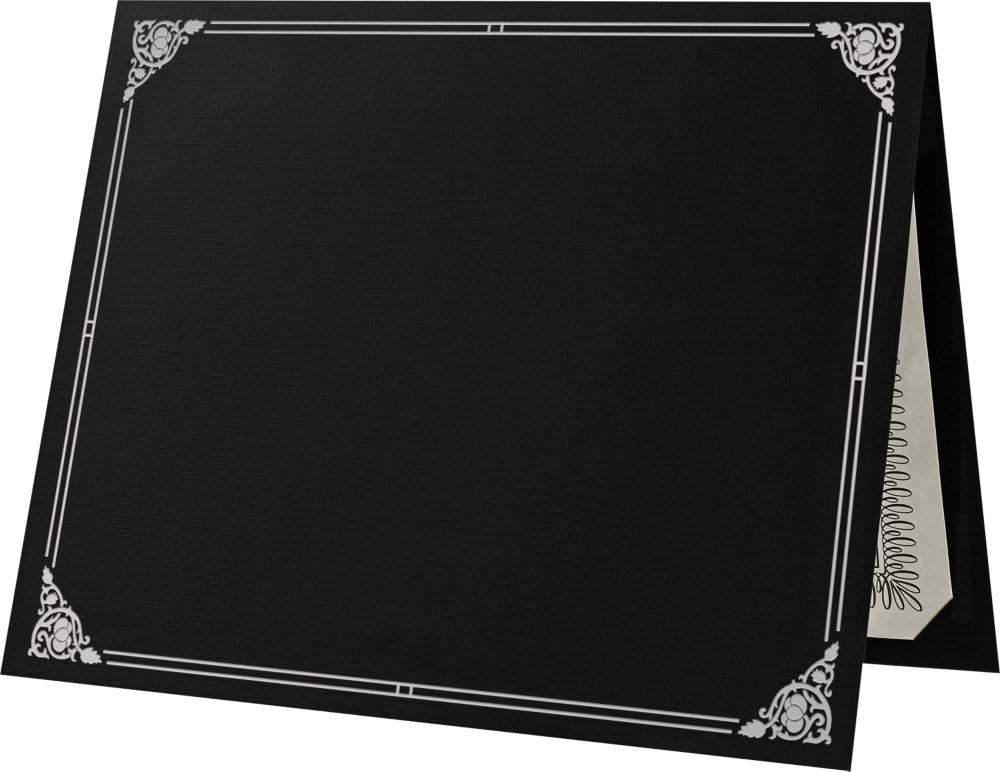 Black Linen with Silver Foil Floral Border 9 1/2 x 12 Certificate Holders