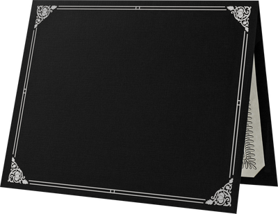 Black Linen with Silver Foil Floral Border 9 1/2 x 12 Certificate Holders