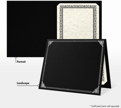 Black Linen with Silver Foil Floral Border 9 1/2 x 12 Certificate Holders