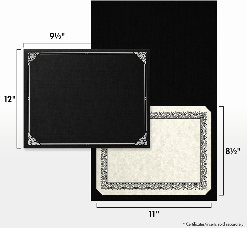 Black Linen with Silver Foil Floral Border 9 1/2 x 12 Certificate Holders