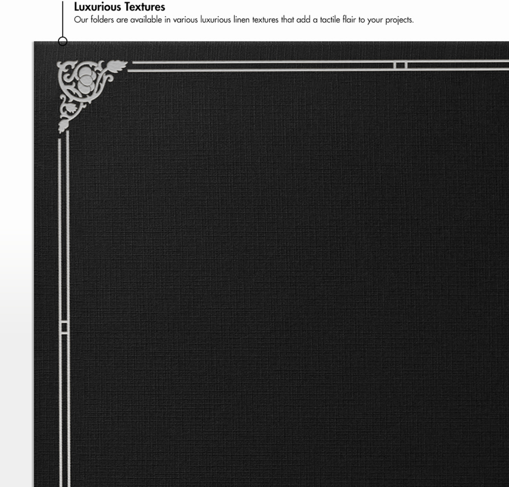 Black Linen with Silver Foil Floral Border 9 1/2 x 12 Certificate Holders