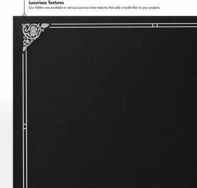 Black Linen with Silver Foil Floral Border 9 1/2 x 12 Certificate Holders