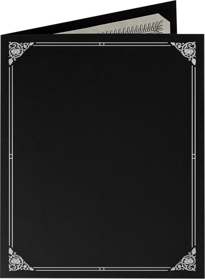 Black Linen with Silver Foil Floral Border 9 1/2 x 12 Certificate Holders