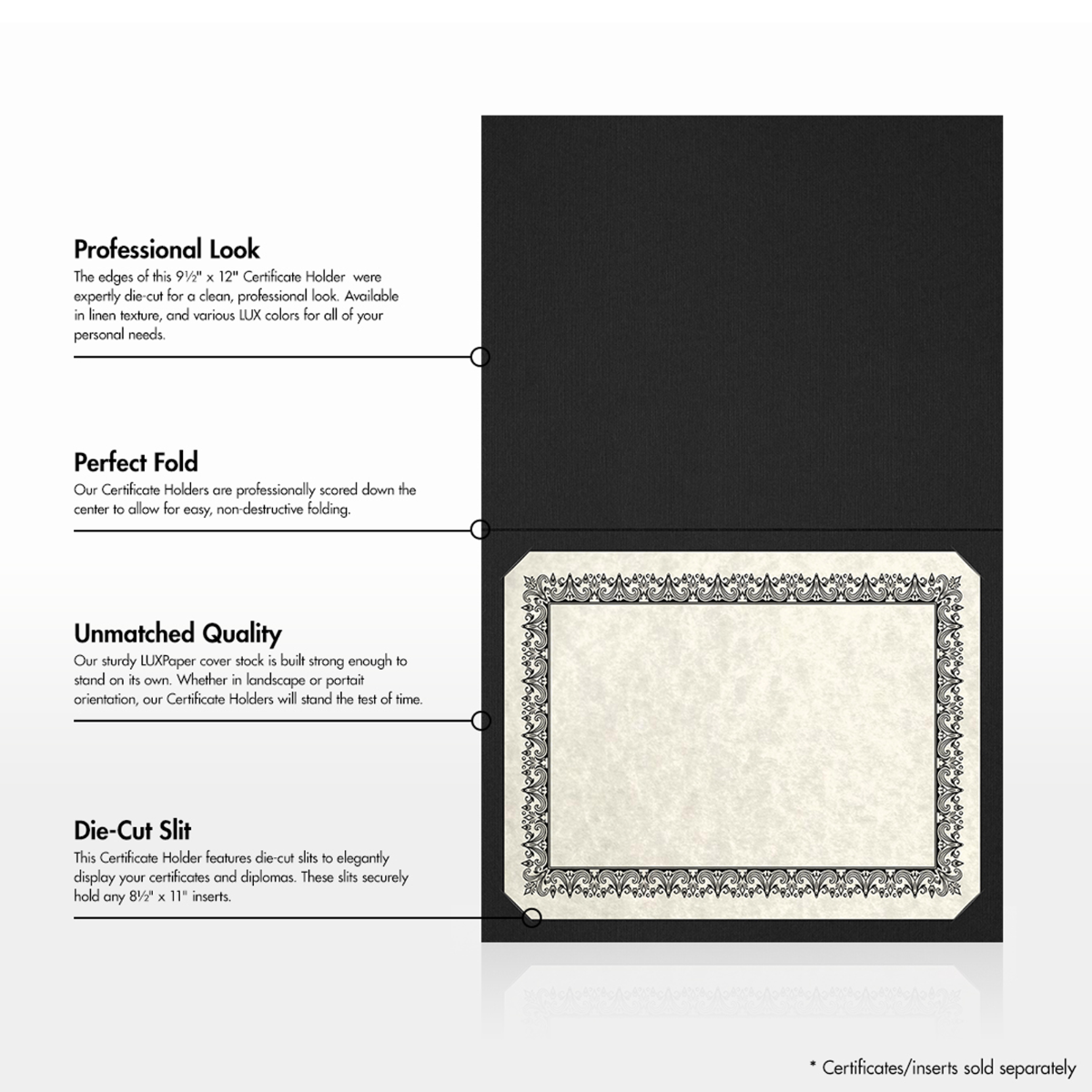 Deep Black Linen 9 1/2 x 12 Certificate Holders