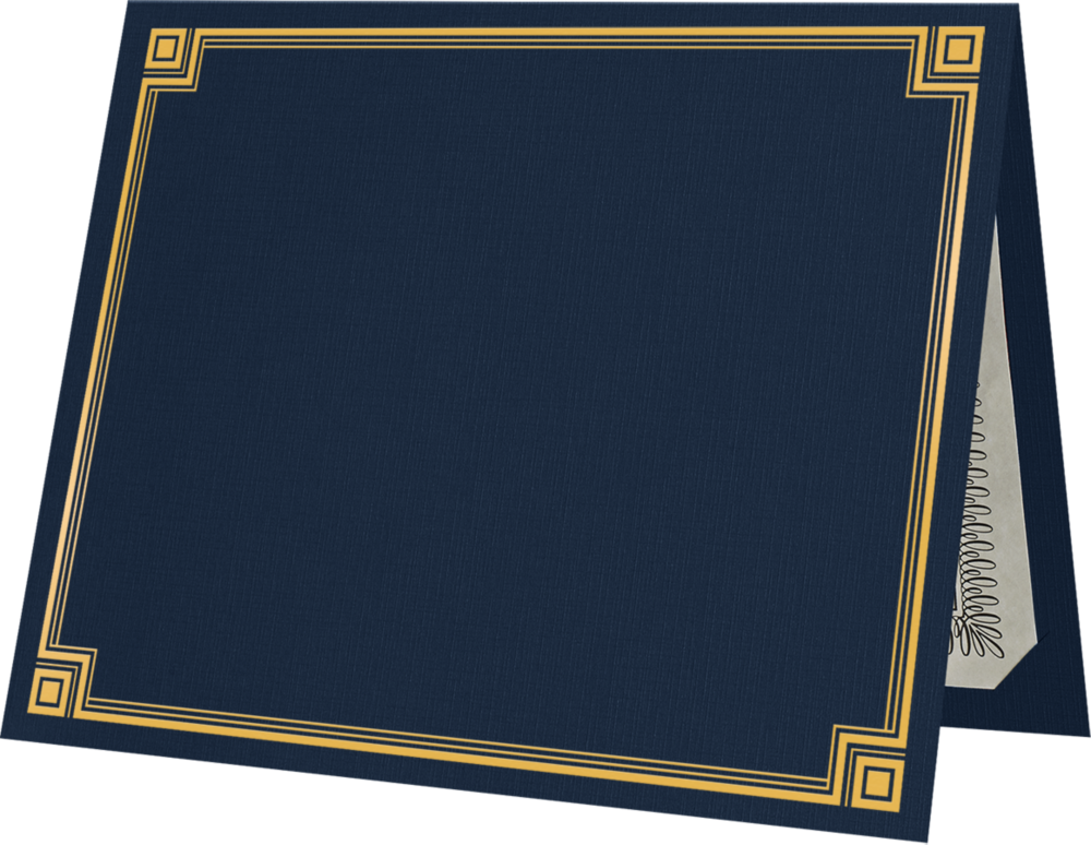 Nautical Navy Blue Linen with Gold Foil Border 9 1/2 x 12 Certificate Holders