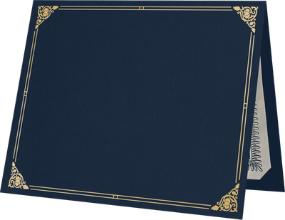 Nautical Navy Blue Linen with Gold Foil Floral Border 9 1/2 x 12 Certificate Holders