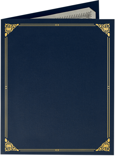 Nautical Navy Blue Linen with Gold Foil Floral Border 9 1/2 x 12 Certificate Holders