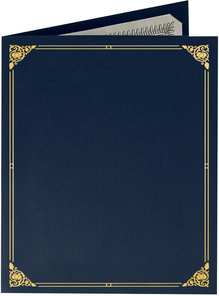 Nautical Navy Blue Linen with Gold Foil Floral Border 9 1/2 x 12 Certificate Holders